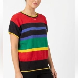 Liz Claiborne Red Knit Top with Yellow and Black Trim